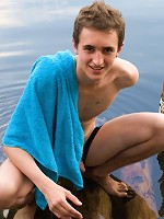 Sexy young twink Sergio relax in the lap of nature and jacking off his fat dick